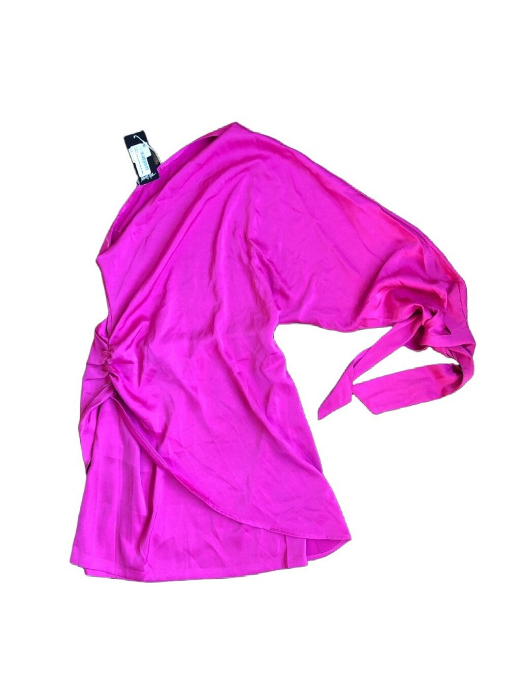 Nasty Gal Hot Pink Fuscia Asymmetric Draped Satin Shiny Mini Dress